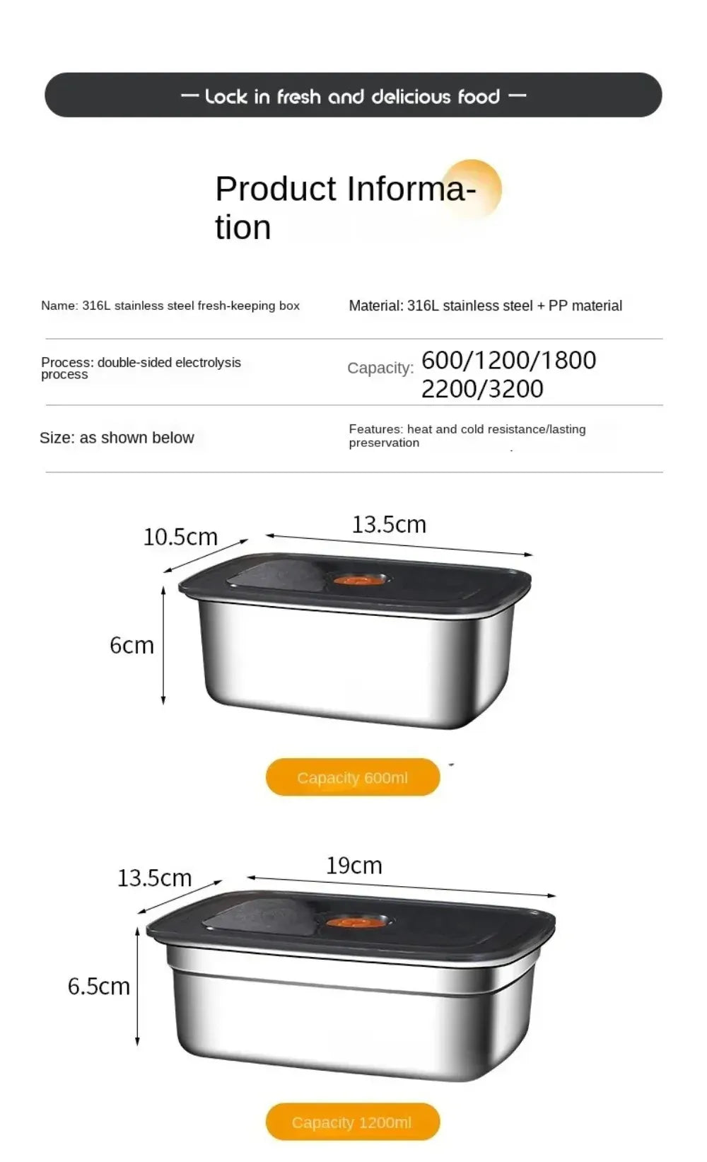 Lunch Box Inox 600 à 3200 ml avec Couvercle Hermétique lunchbox