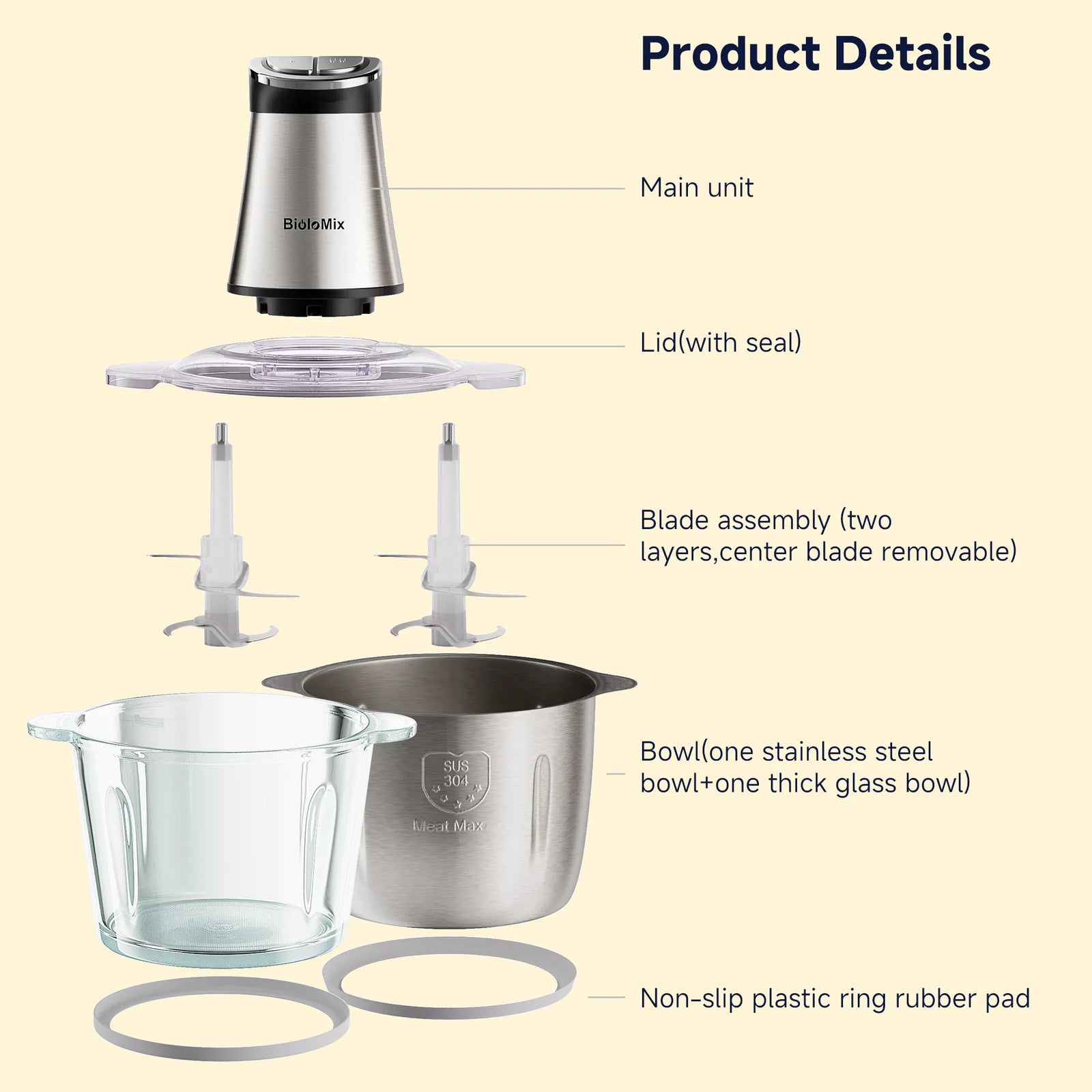 Hachoir Électrique 300W 3L — 2 Bols (Inox + Verre) et Lames Bi-Niveaux hachoir electrique