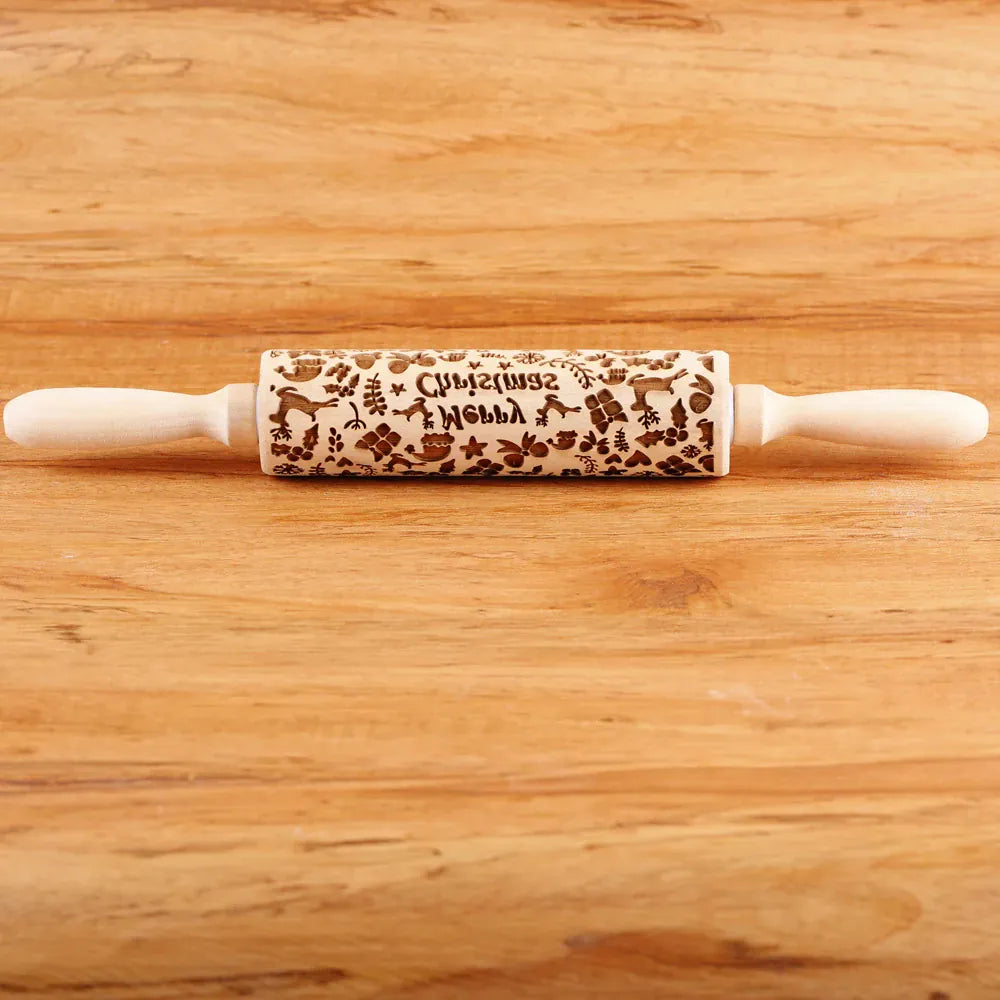 Rouleau à pâtisserie en bois avec motifs gravés de Noël - Outil de décoration pour biscuits rouleaupatisserie