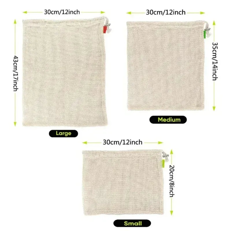 Sacs Filet en Coton Bio - Réutilisables et Écologiques - Lot de 5