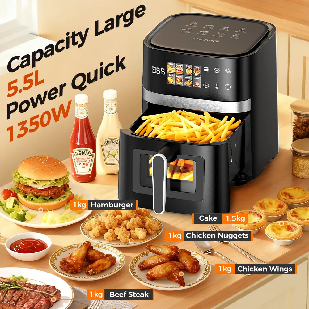 Friteuse Sans Huile 5,5L Écran Tactile 8 Programmes Hublot Visible airfryers