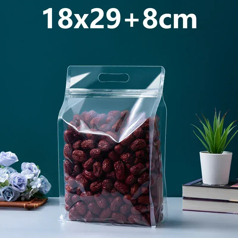 50Pcs Food Packaging Ziplock Bags Transparent with Handle Stand Up Sealed for Candy Nuts Storage Reusable Zip Lock Pouches