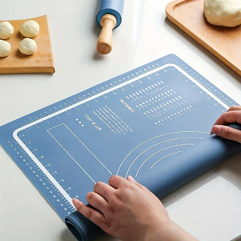 Rouleau à pâtisserie en silicone avec tapis de cuisson anti-adhésif - Idéal pour pâtes pizzas et biscuits rouleaupatisserie