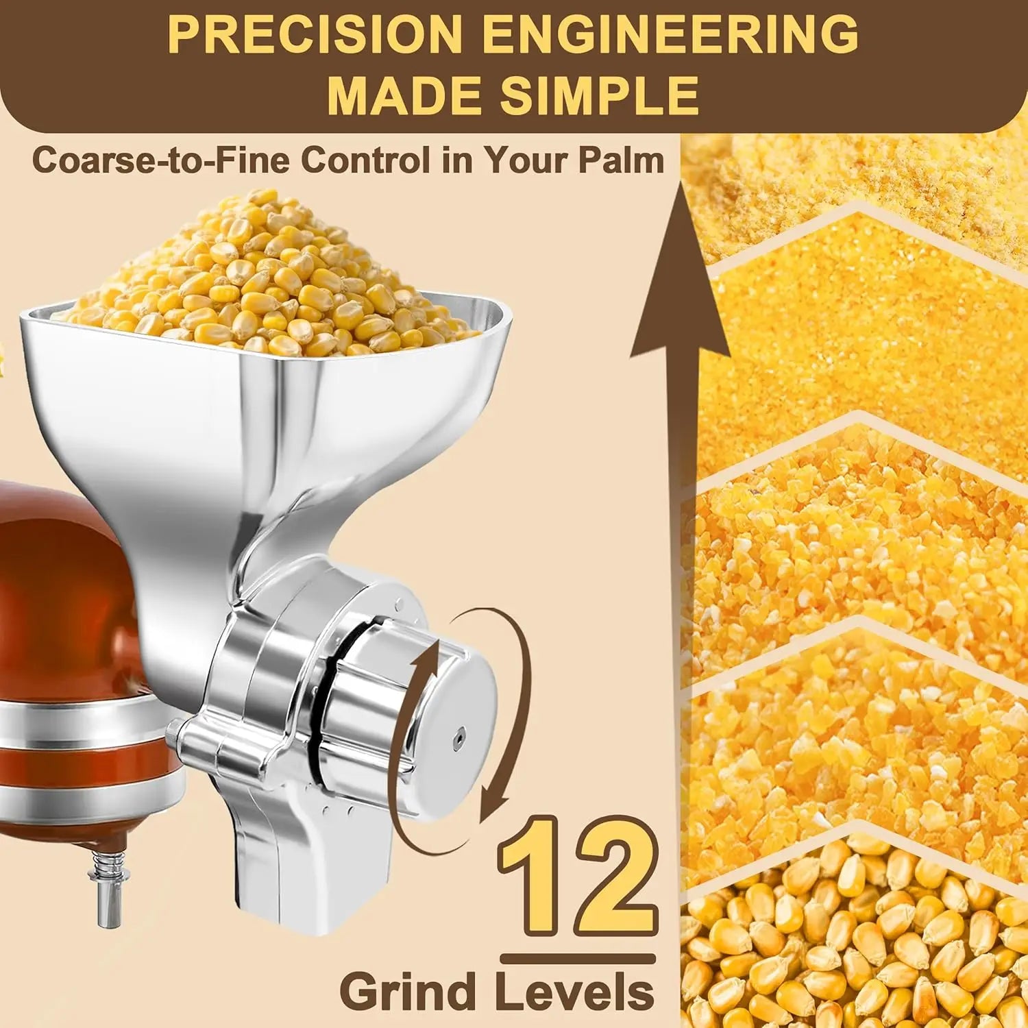 Moulin à Grains pour Robot KitchenAid — Inox, 12 Niveaux de Mouture KitchenAid