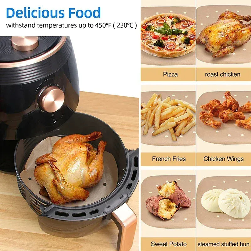 Papier Cuisson Air Fryer Jetable Carré Perforé - Lot de 100 Pièces Air Fryer