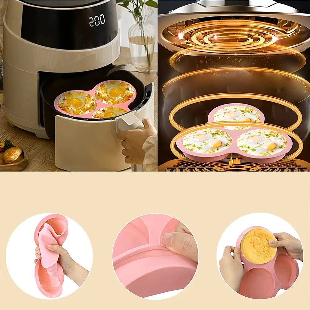 Moule Silicone Air Fryer Réutilisable 3-Cavités Forme Arrondie Air Fryer