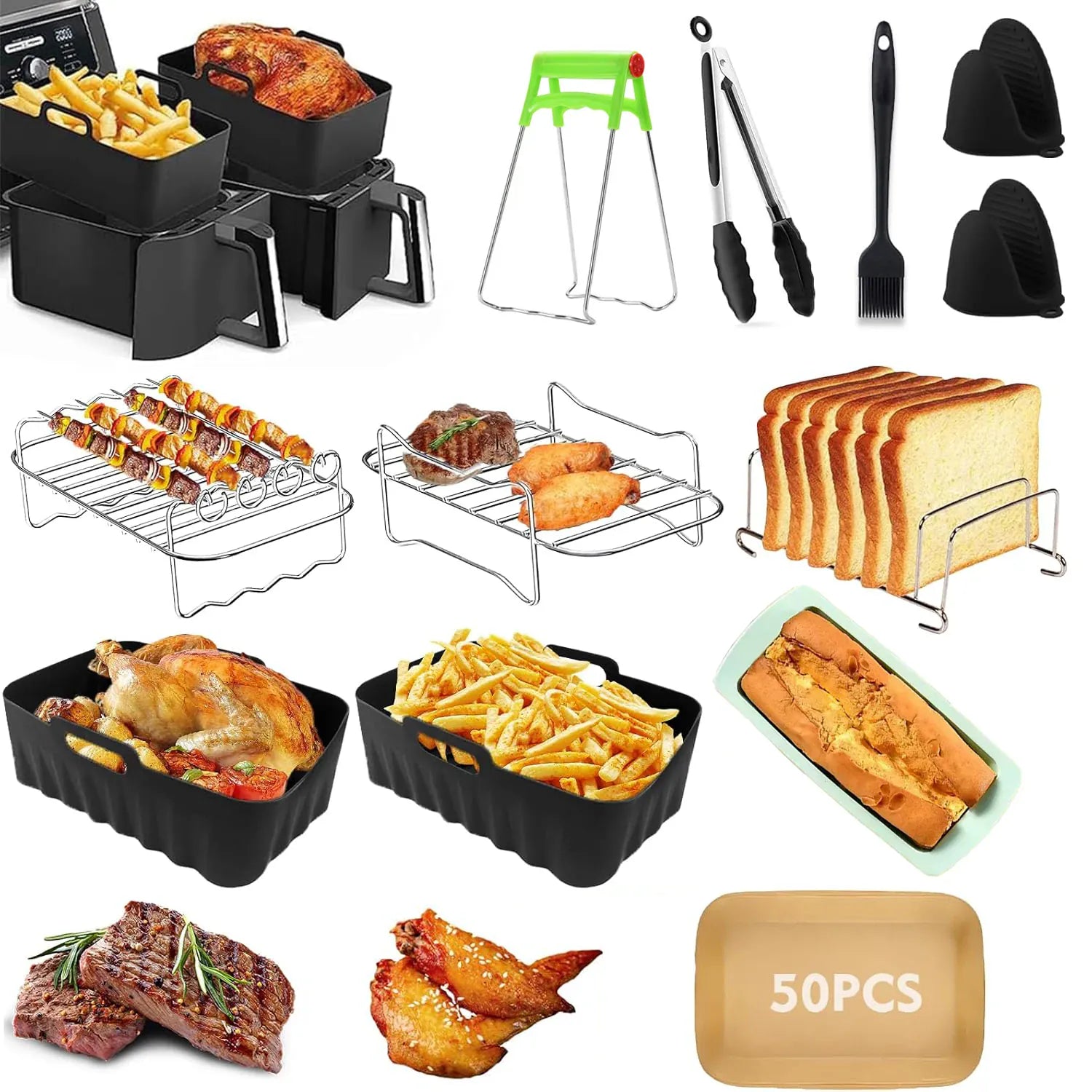 Kit Accessoires Friteuse Sans Huile - 10 Pièces Réutilisables Air Fryer