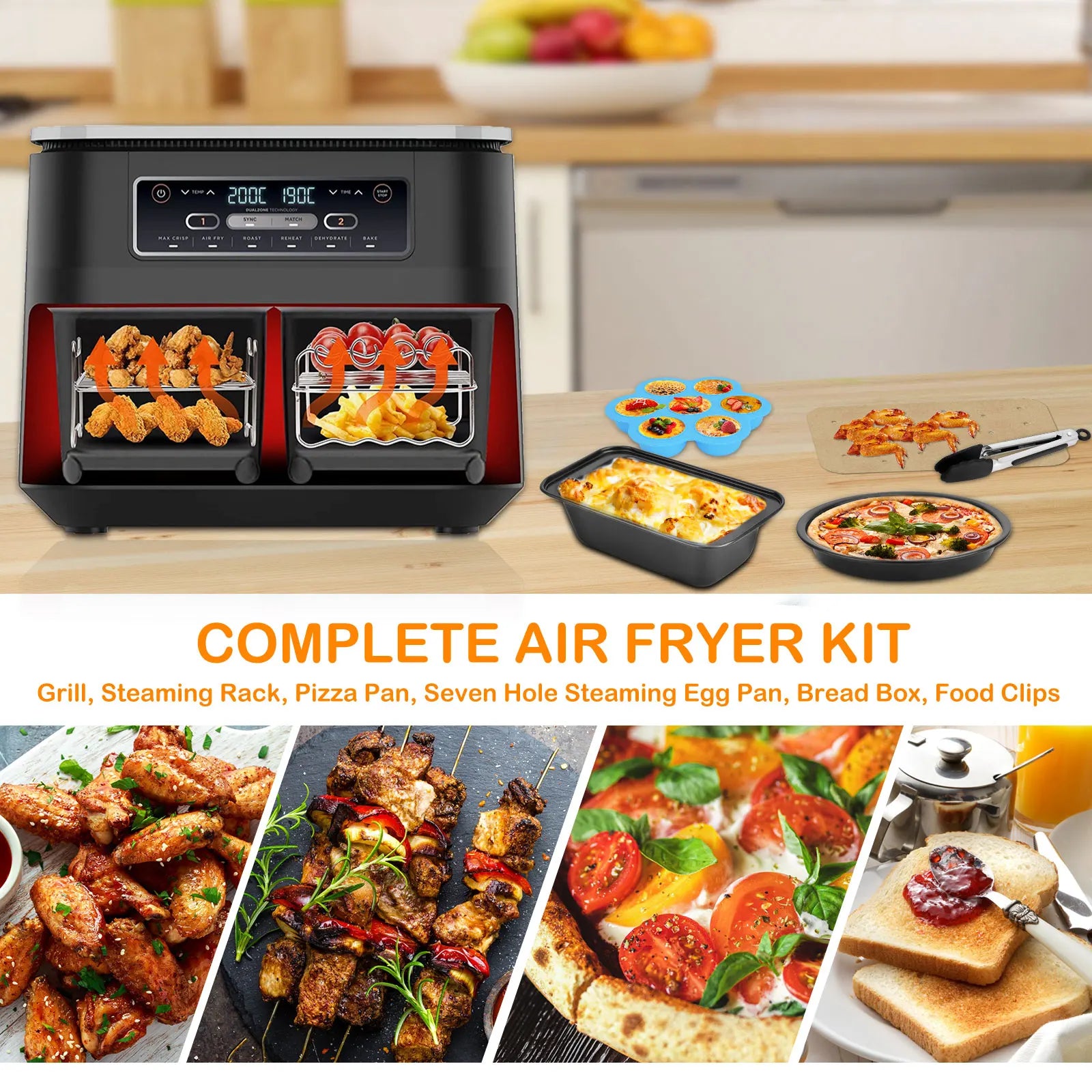 Kit Accessoires Air Fryer - 6 pièces Grille Moules Papiers Jetables Air Fryer