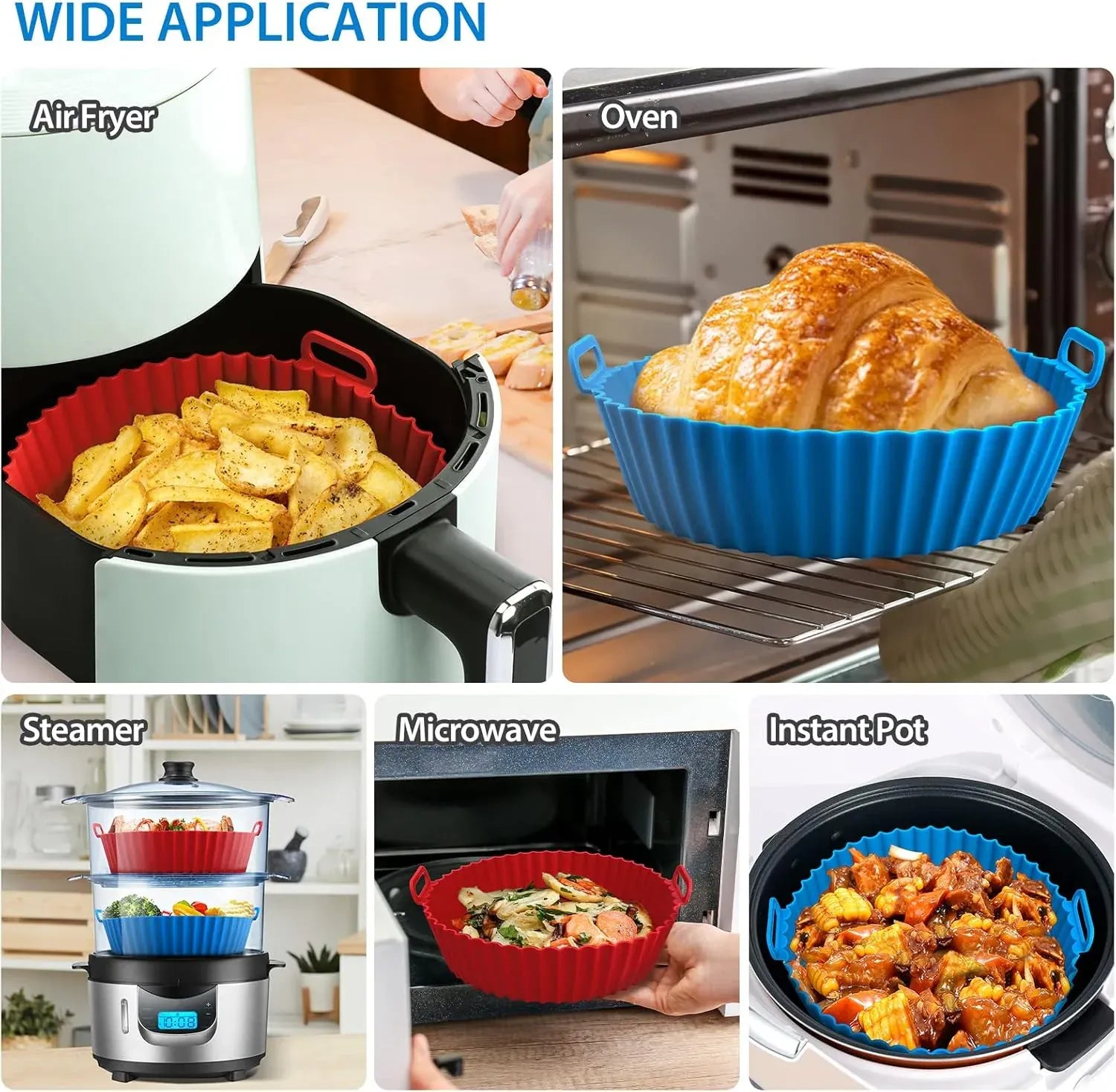 Moule Silicone Réutilisable Air Fryer Rond - Lot de 2 Pièces Air Fryer