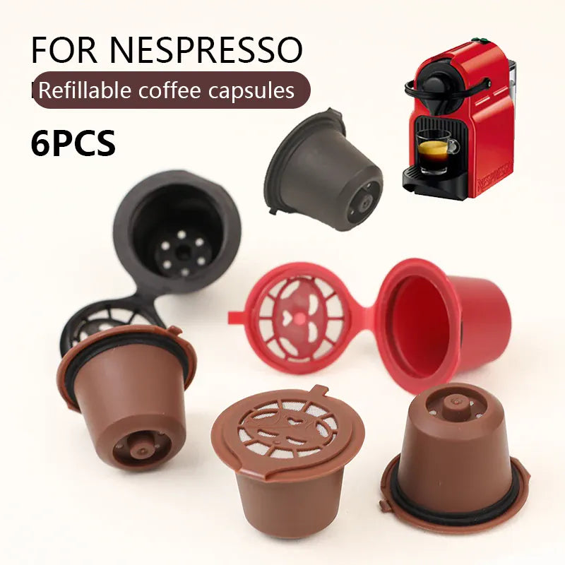 Capsules de Café Réutilisables Compatible Nespresso — Lot de 3 ou 6 Pièces avec Cuillère et Brosse capsule