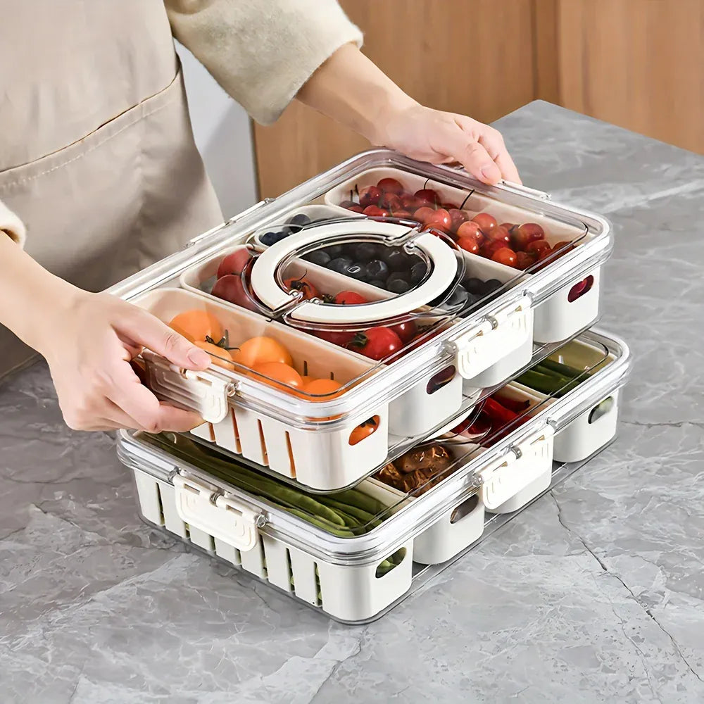 Boîte Snack Organiseur 4 Compartiments Empilable avec Couvercle