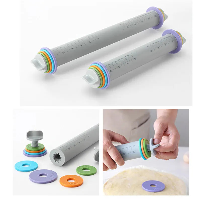 Rouleau à pâtisserie en silicone ajustable avec anneaux d'épaisseur interchangeables rouleaupatisserie