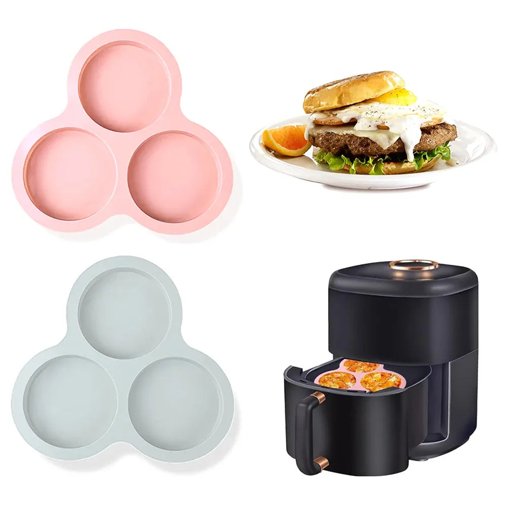 Moule Silicone Air Fryer Réutilisable 3-Cavités Forme Arrondie Air Fryer