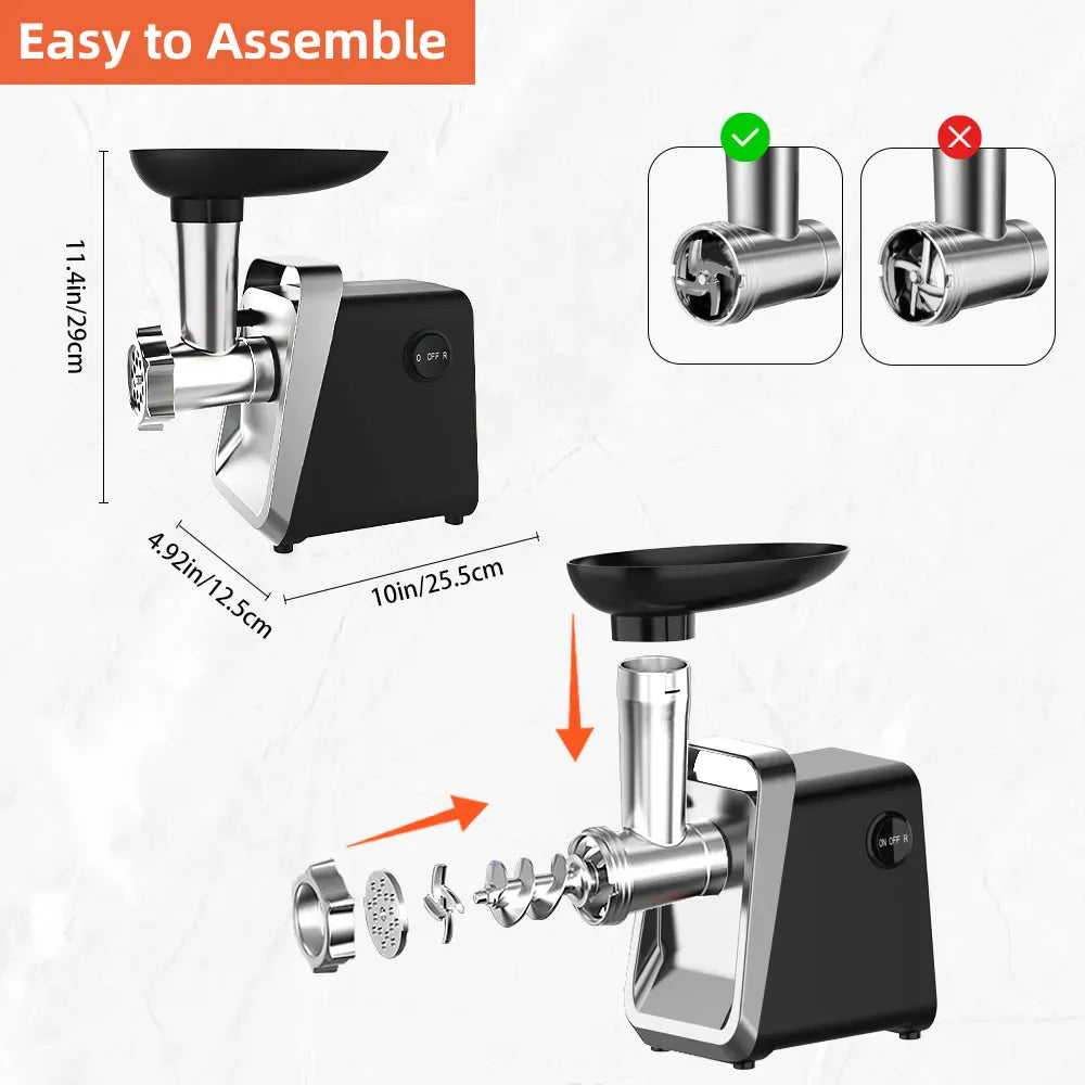 Hachoir à Viande Électrique 750 W — Inox, 3 Grilles, Accessoires Saucisse et Kebbe Hachoirs à Viande