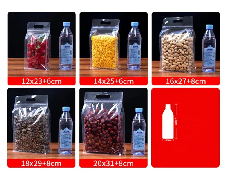 Sachets Zip Alimentaires Transparent Lot de 50 Pièces avec Poignée