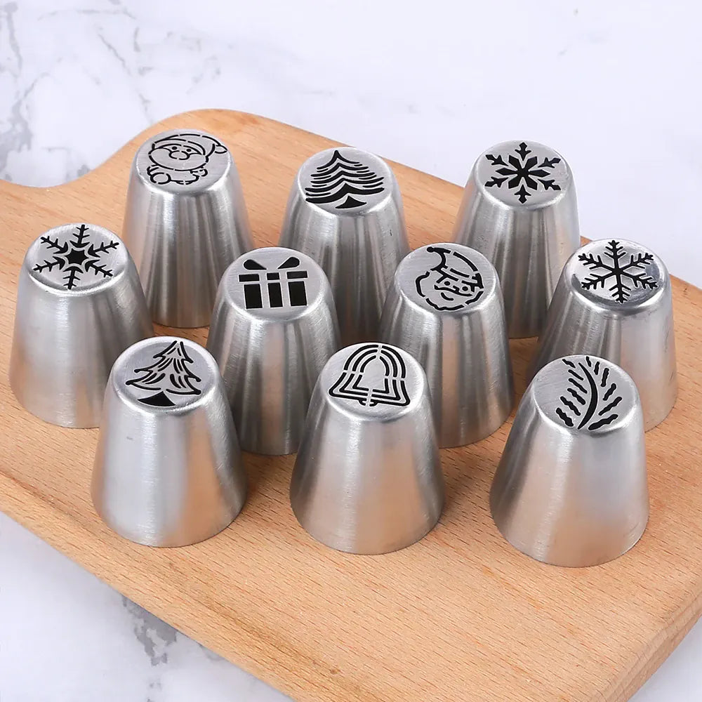 Set de 10 Douilles à Pâtisserie en Acier Inoxydable - Motifs de Noël douillepoche