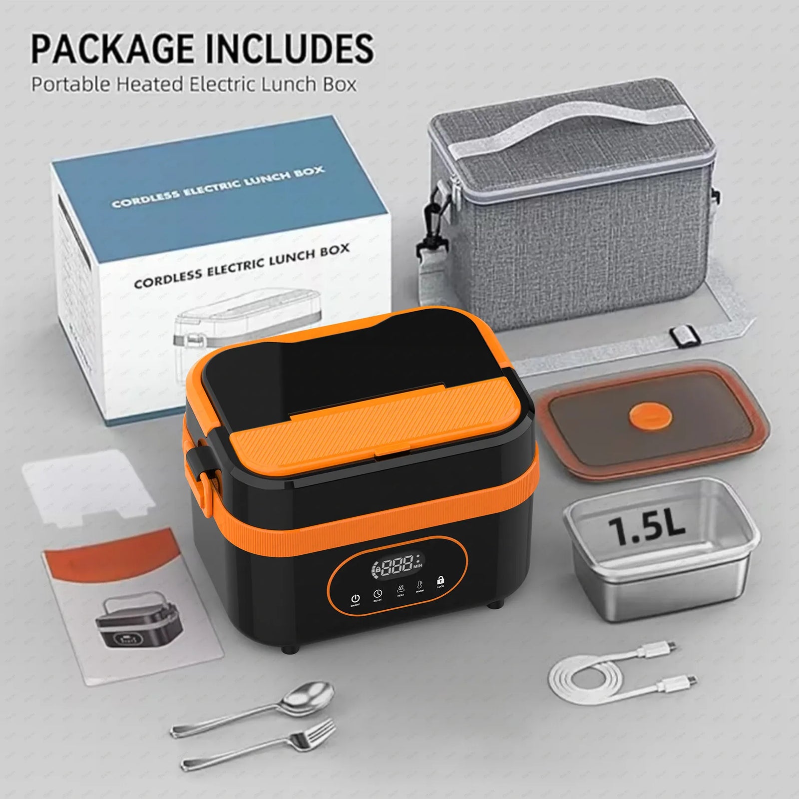 LunchBox Chauffante Sans Fil 60 W — Batterie 18 000 mAh, Cuve Inox 304, Timer 8h lunchboxchauf