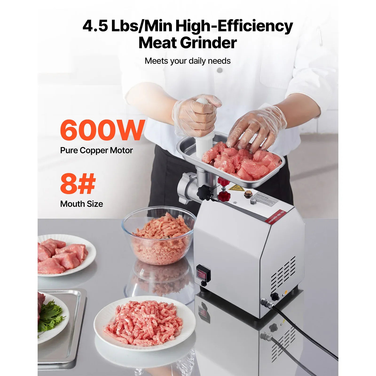 Hachoir à Viande Électrique Inox — 600W / 850W / 1100W avec Embout à Saucisses Hachoirs à Viande