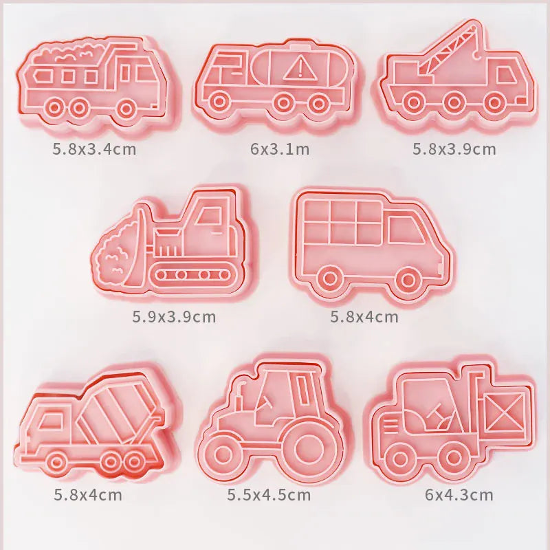 Emporte-pièces de pâtisserie - Set de 8 camions en plastique 3D emportepieces