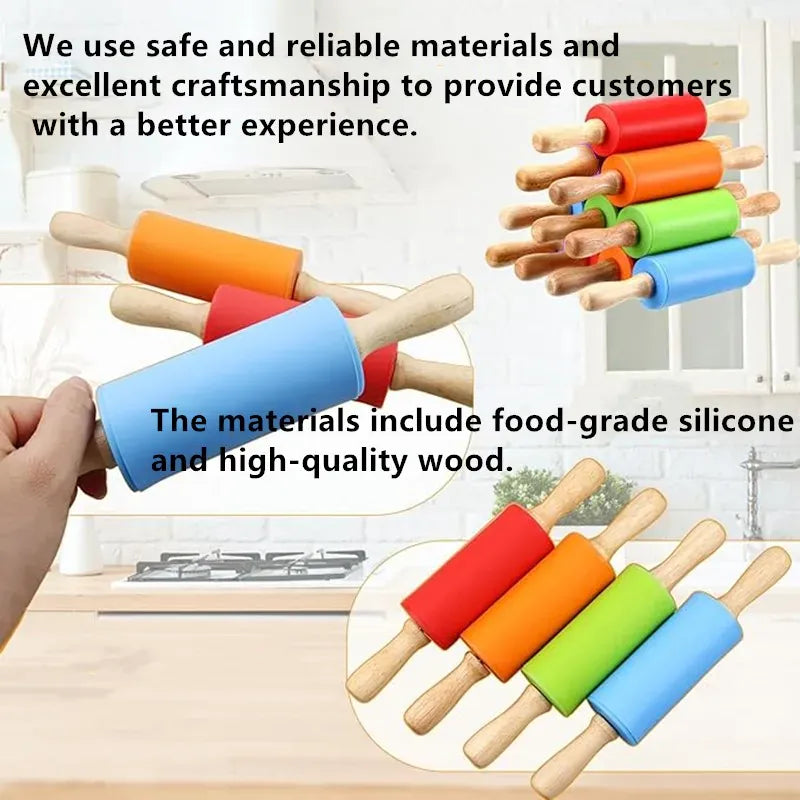 Rouleau à pâtisserie en silicone non-adhérent avec poignées en bois - Set de 14 pièces rouleaupatisserie