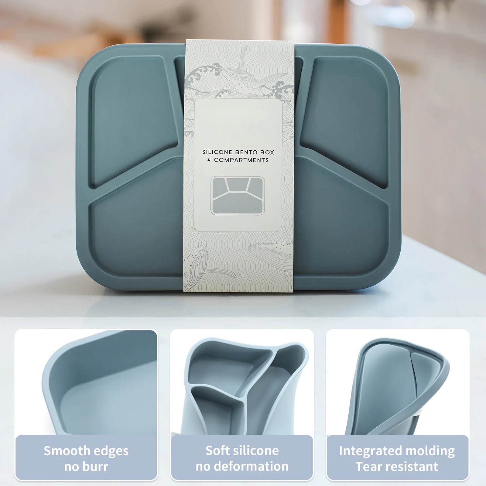 Bento Compartimenté Silicone Écologique | 4 Compartiments 700ml Bento