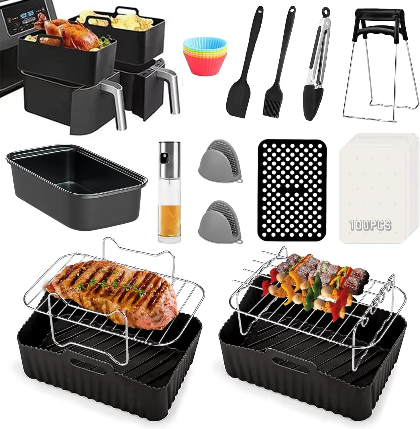 Kit Accessoires Air Fryer BBQ Grill et Moules à Pizza 9 pièces Air Fryer