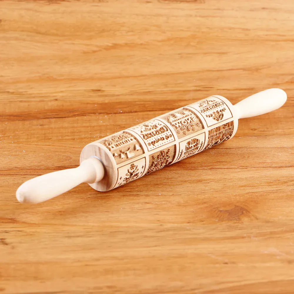 Rouleau à pâtisserie en bois avec motifs gravés de Noël - Outil de décoration pour biscuits rouleaupatisserie