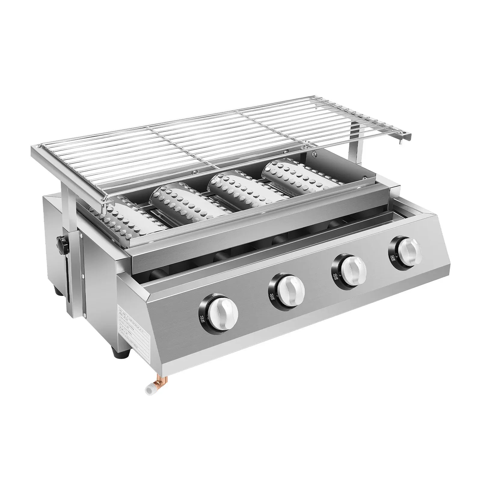 Plancha Gaz 4 Brûleurs Inox – Barbecue de Table Sans Fumée, Grille Amovible (GPL)