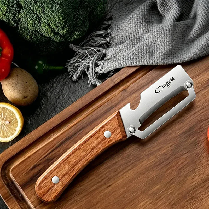 2 Éplucheurs Multifonctions Inox avec Poignée en Bois pour Fruits et Légumes eplucheurs