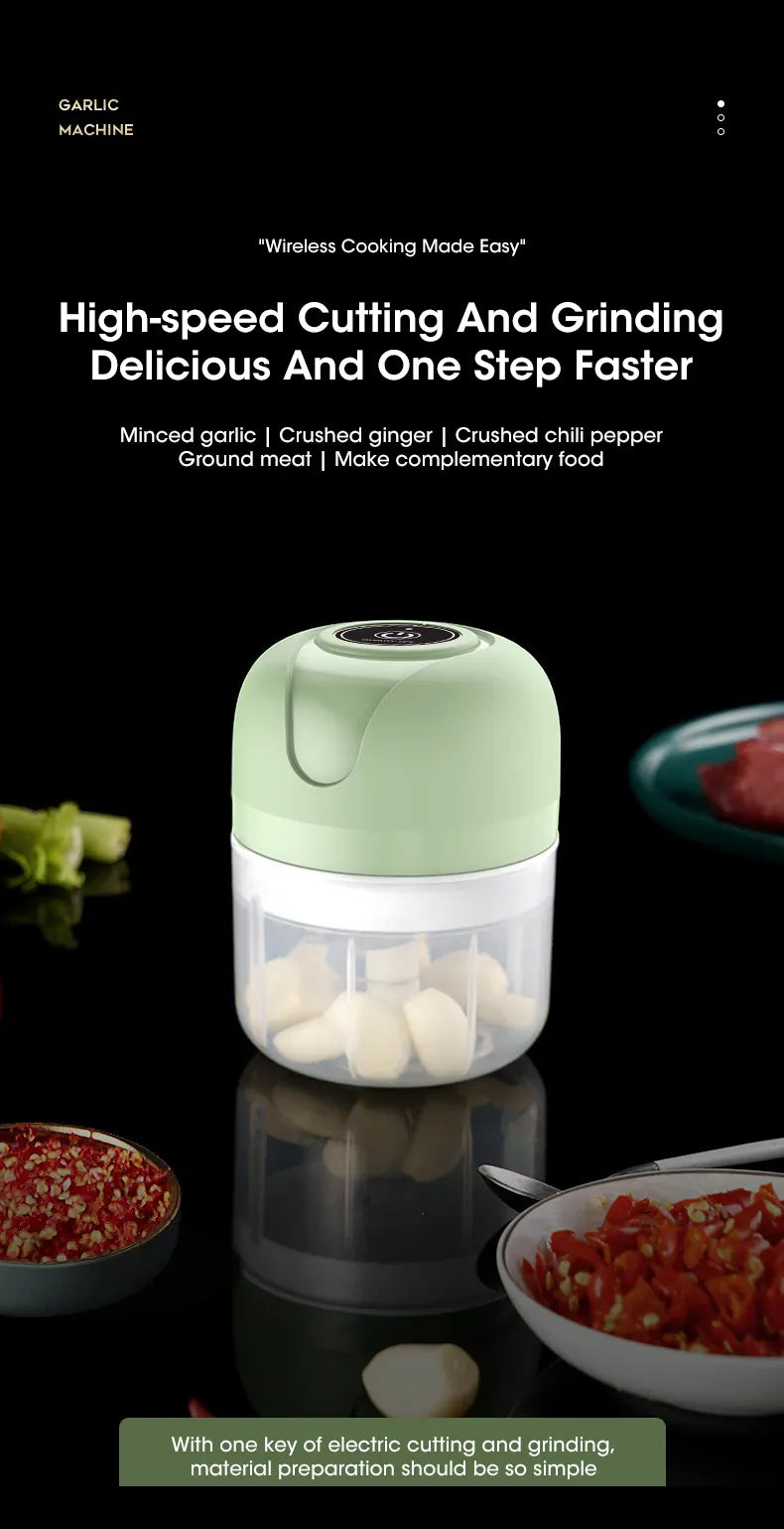 Mini Hachoir Électrique Sans Fil 250 ml — Rechargeable USB, Lame Inox 3 Feuilles mini hachoir