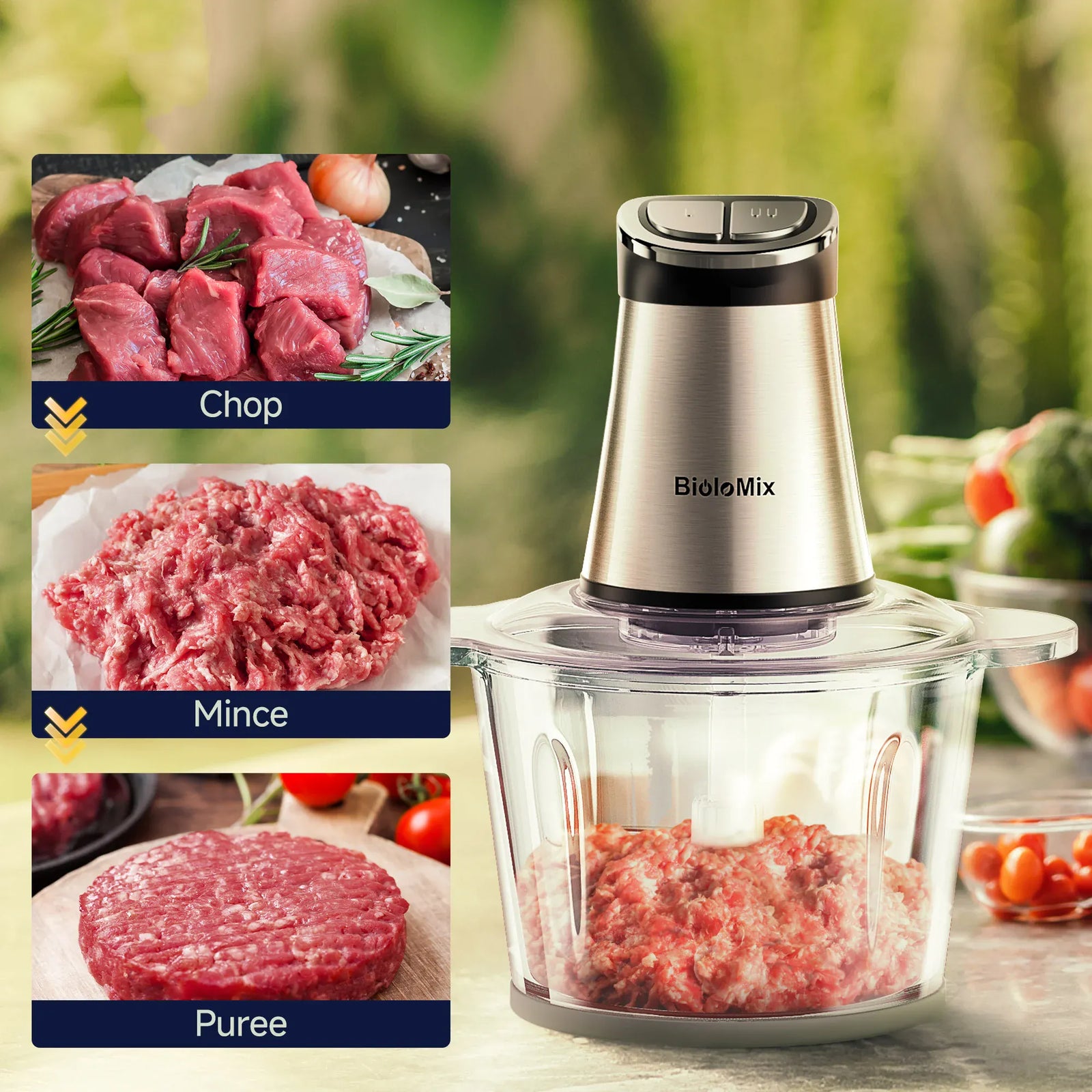 Hachoir Électrique 300W 3L — 2 Bols (Inox + Verre) et Lames Bi-Niveaux hachoir electrique