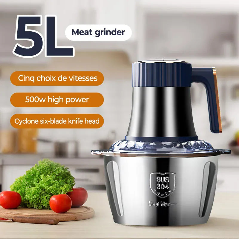 Hachoir Électrique Multifonction 5 L — 500 W, 6 Lames Cyclone Inox, 5 Vitesses hachoir electrique