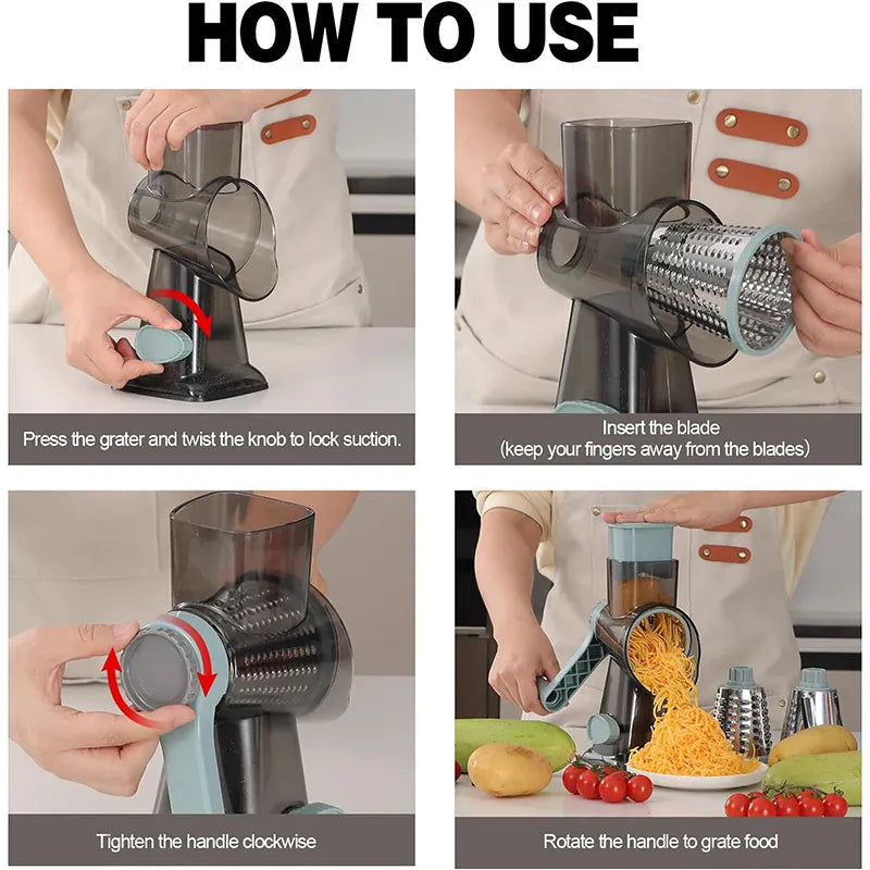 Râpe rotative 3 en 1 avec accessoires pour fromage et légumes Coupe Légumes