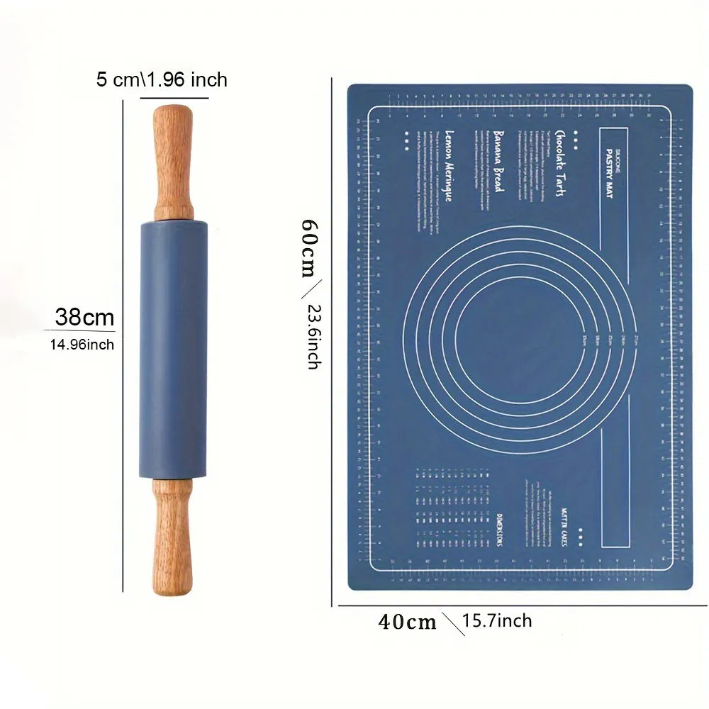 Rouleau à pâtisserie en silicone avec tapis de cuisson anti-adhésif - Idéal pour pâtes pizzas et biscuits rouleaupatisserie