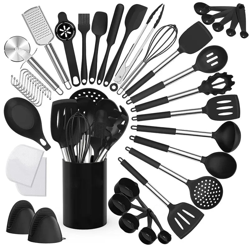 Set Ustensiles Silicone 43 pièces Résistants à la Chaleur inox spatule en silicone