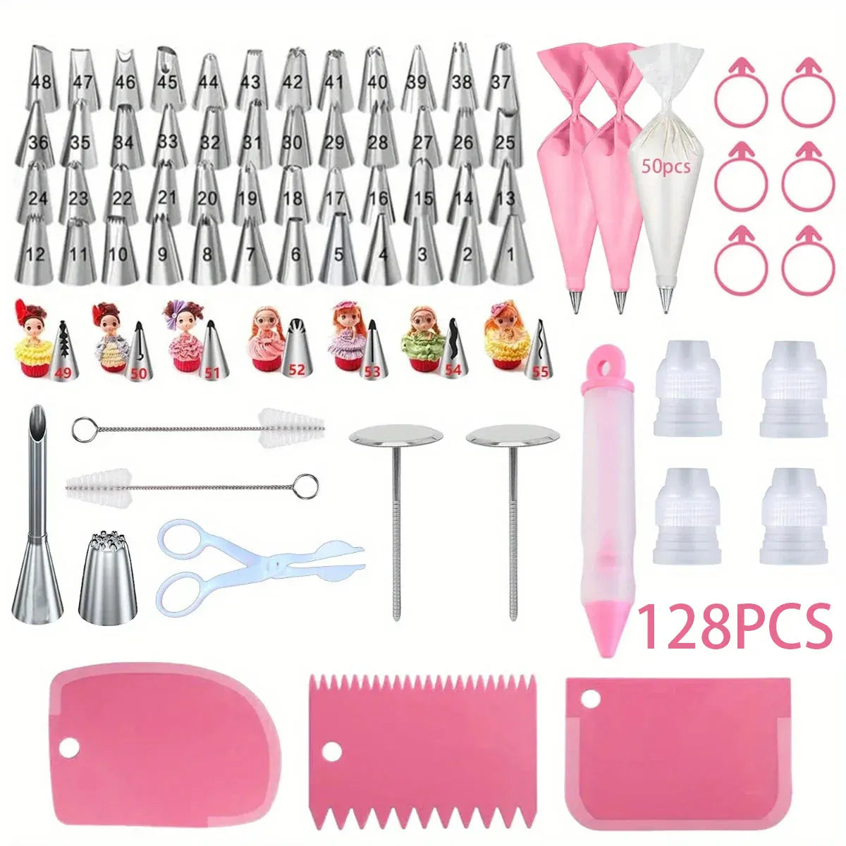 Kit de Décoration de Gâteaux 128PCS avec Douilles et Poches à Douille douillepoche