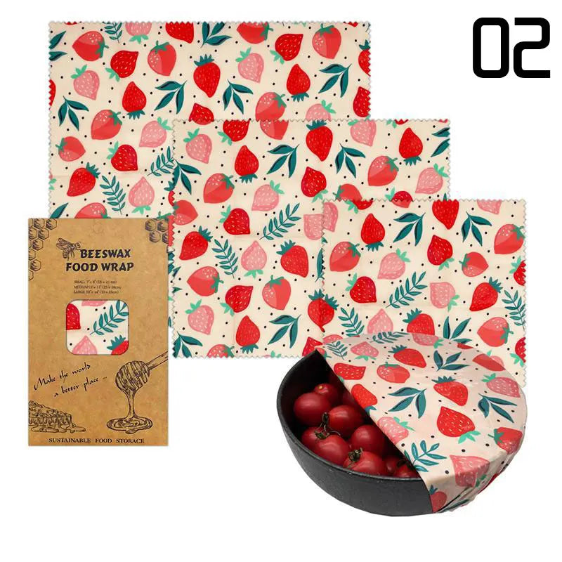 Lot de 3 Films Alimentaires Réutilisables en Coton Bio - Motifs Colorés far