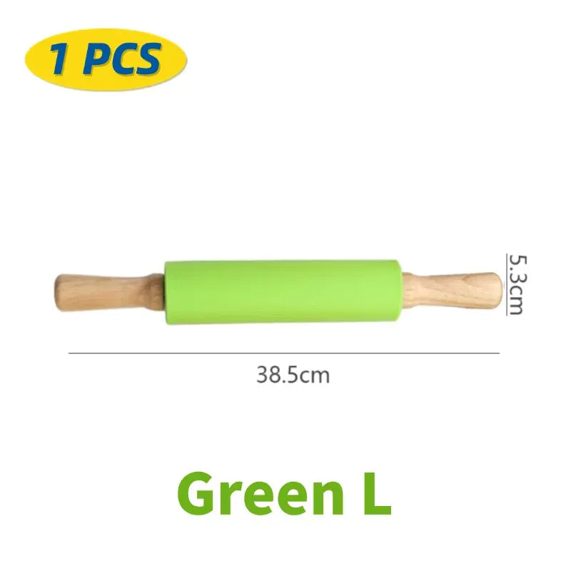 Rouleau à pâtisserie en silicone non-adhérent avec poignées en bois - Set de 14 pièces rouleaupatisserie