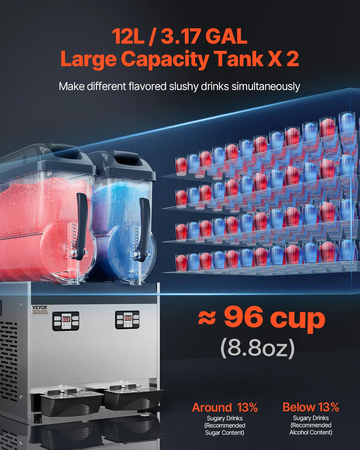 Machine à Granita Professionnelle 12 L — 1 Cuve, 48 Boissons machine a granita