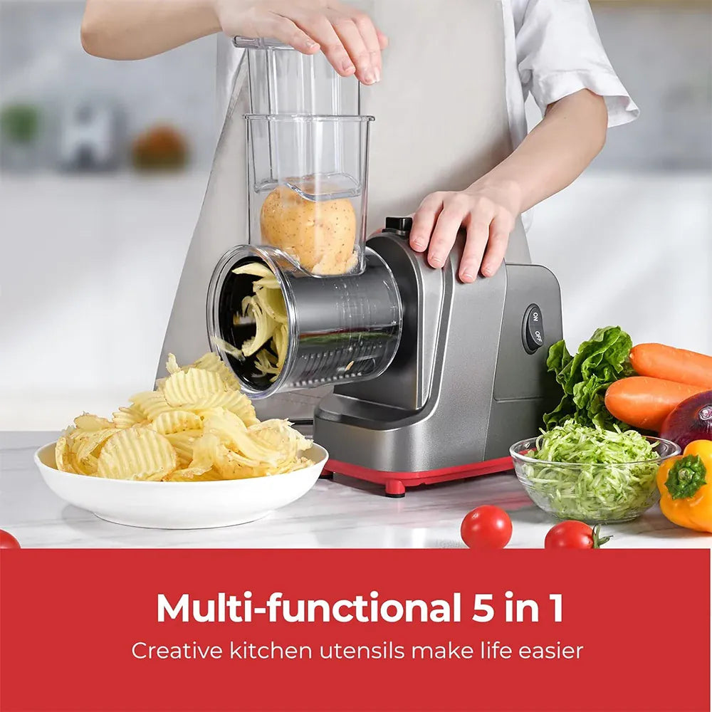 Râpeur électrique 5 en 1 avec fonction automatique pour légumes et fromage Coupe Légumes