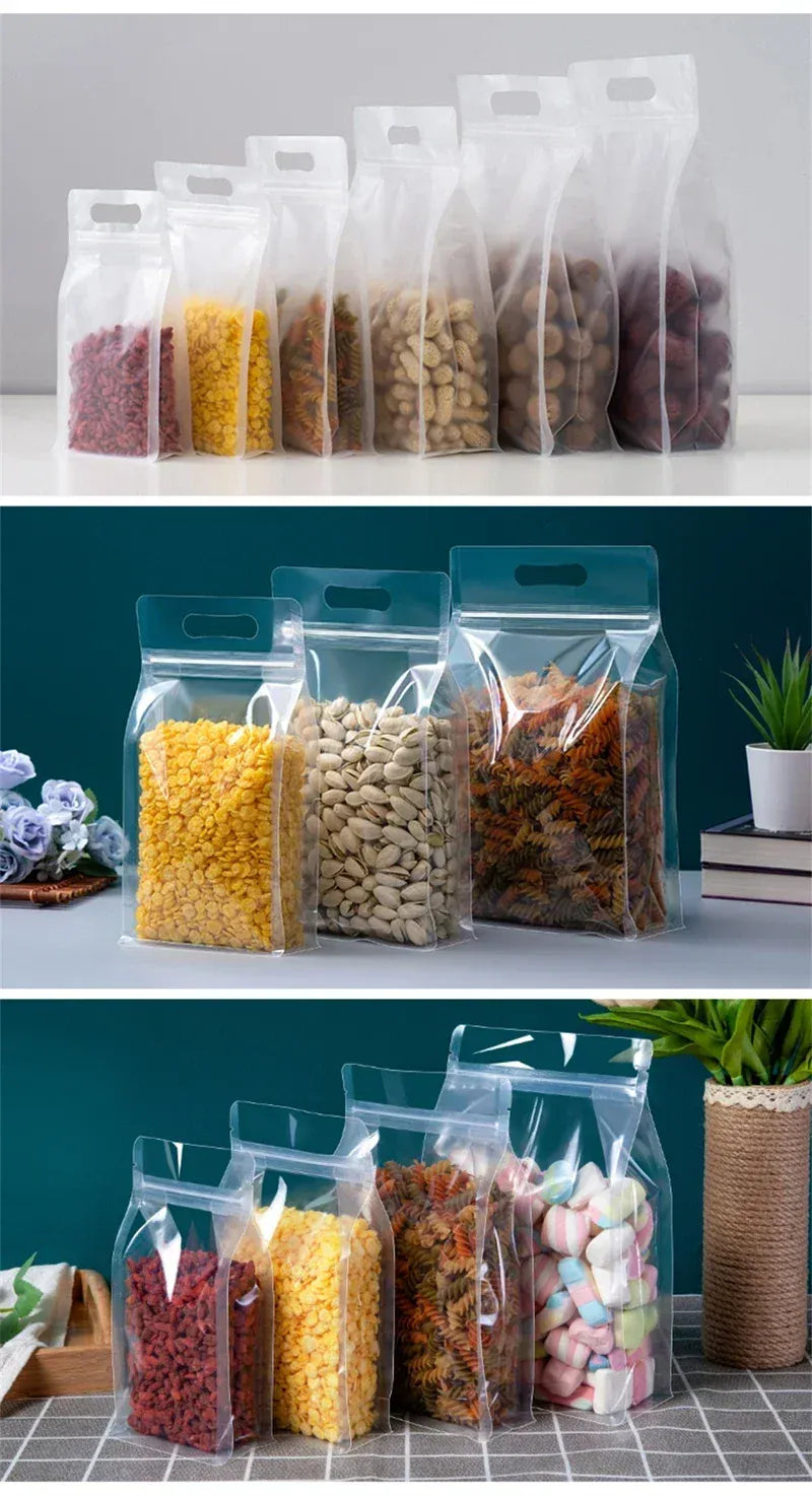 Sachets Zip Alimentaires Transparent Lot de 50 Pièces avec Poignée