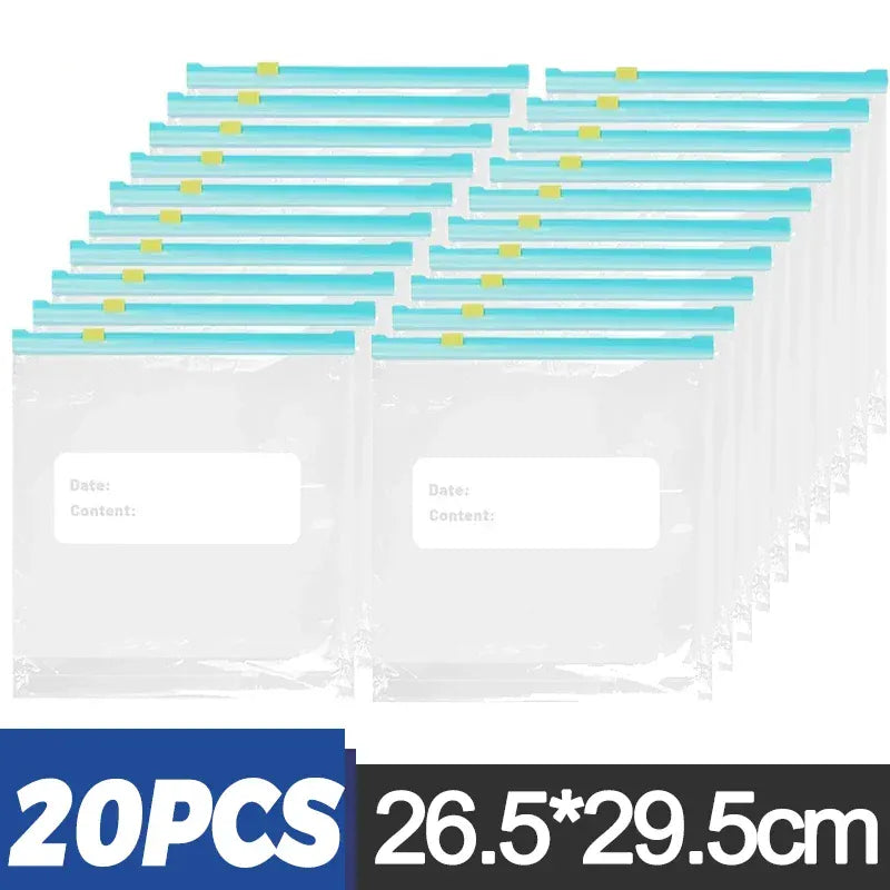 60/10PCS Reusable Zipper Bag Stand Up Zip Freezer Bags Refrigerator Vegetable Fruit Sealing Containers Leakproof Storage Pouch