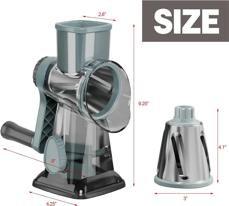 Râpe rotative 3 en 1 avec accessoires pour fromage et légumes Coupe Légumes