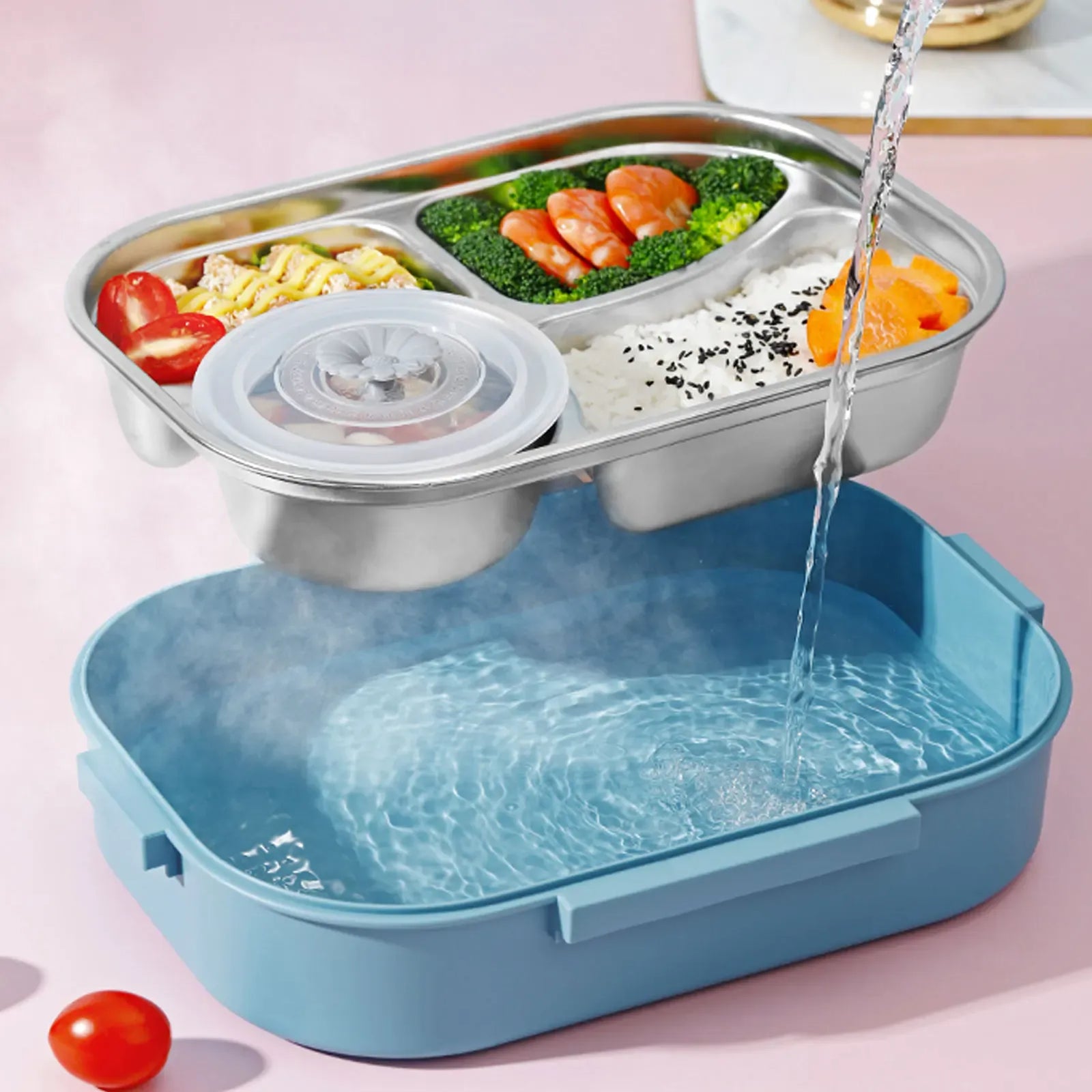 LunchBox Inox — 4 Compartiments, Bol à Soupe 300 ml, Isolation par Eau Chaude lunchbox
