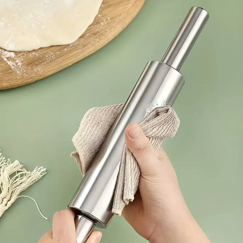 Rouleau à pâtisserie en acier inoxydable épais avec poignées antidérapantes rouleaupatisserie