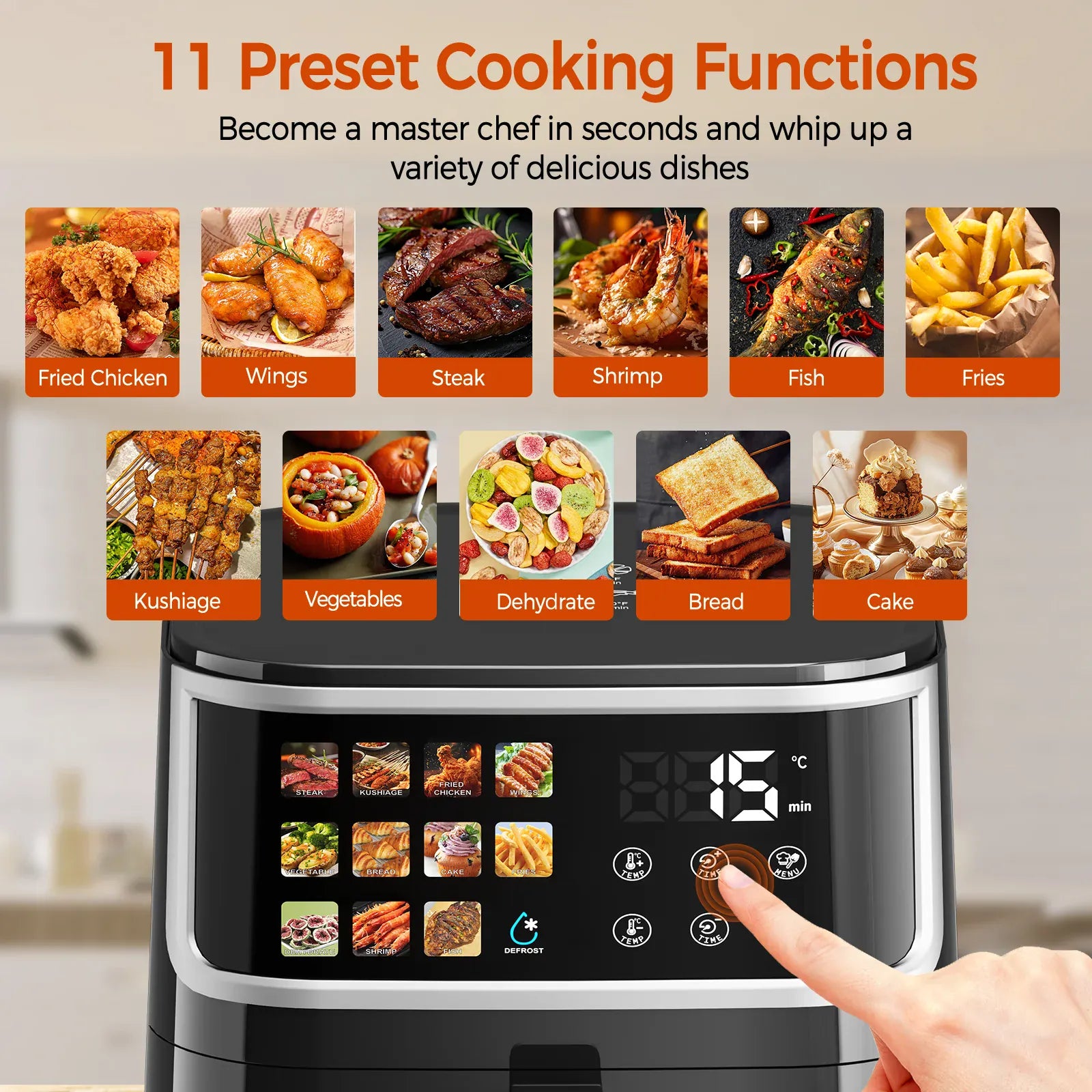 Friteuse Sans Huile 8L 1700W Écran Tactile 11 Programmes airfryers