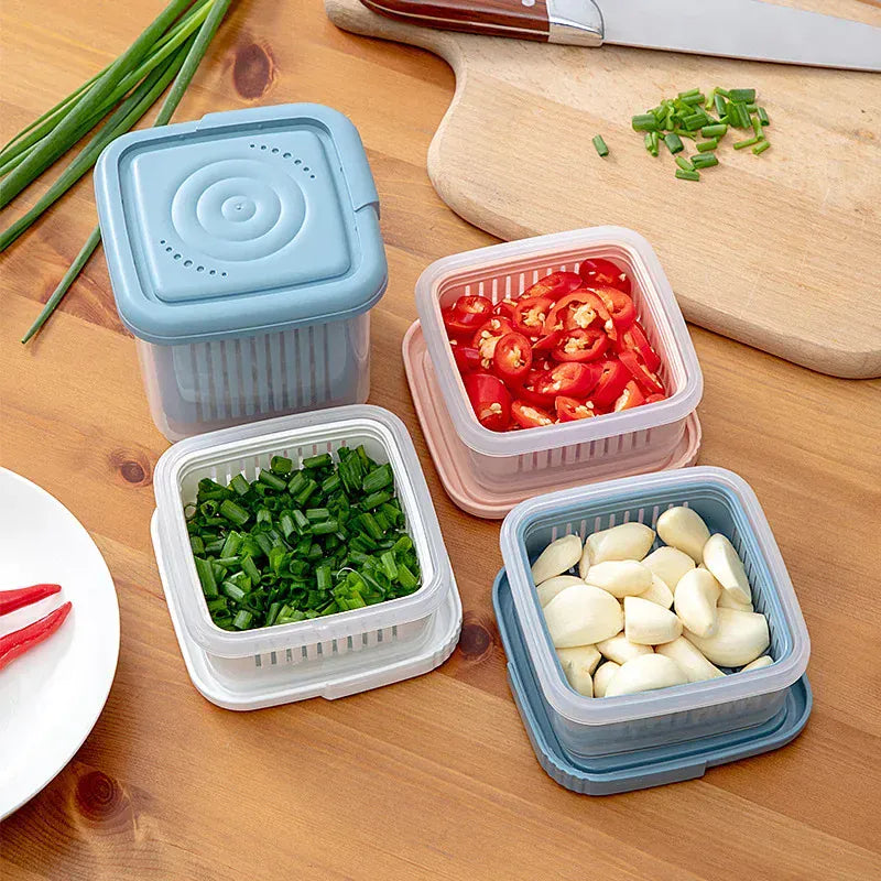 Bac de Rangement Frigo 2 Étages | Conteneurs Hermétiques pour Légumes
