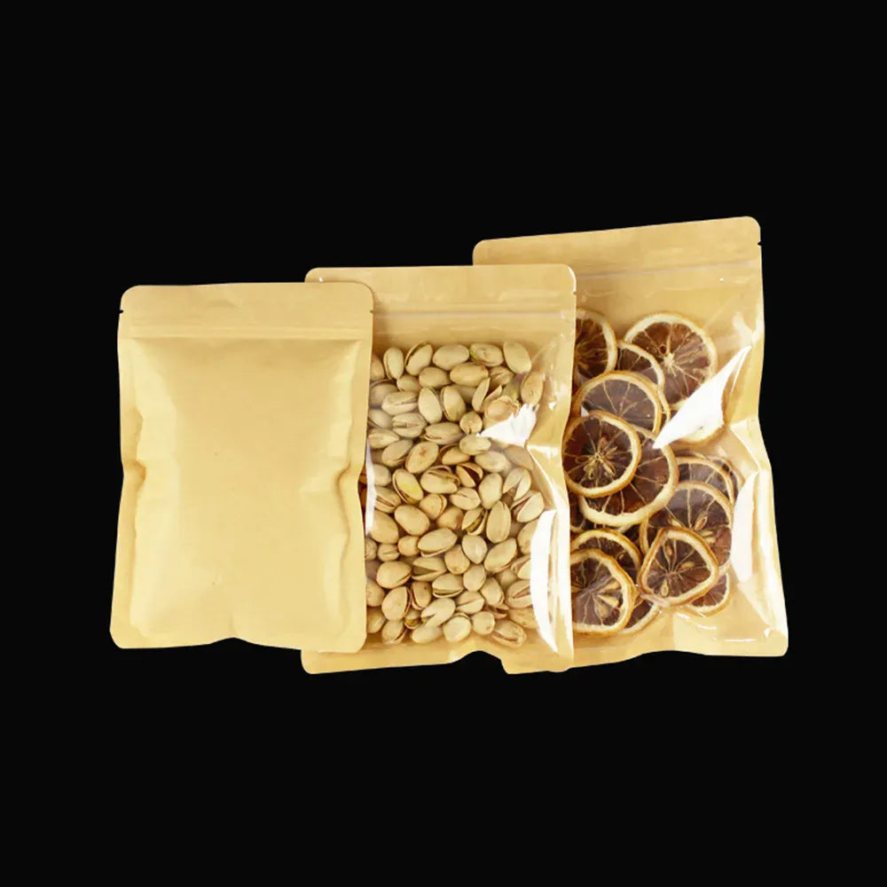 Sachets Kraft Transparent Fermeture Zip - Lot de 100 pièces