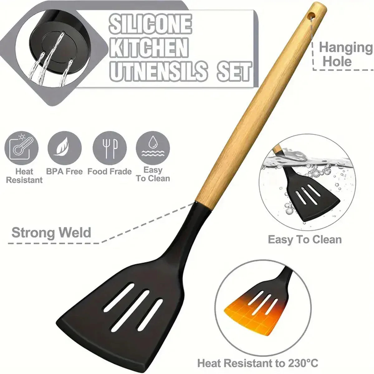 Set Ustensiles Silicone 46 pièces Non-adhésif et résistant à la chaleur spatule en silicone
