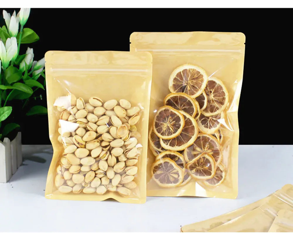 Sachets Kraft Transparent Fermeture Zip - Lot de 100 pièces